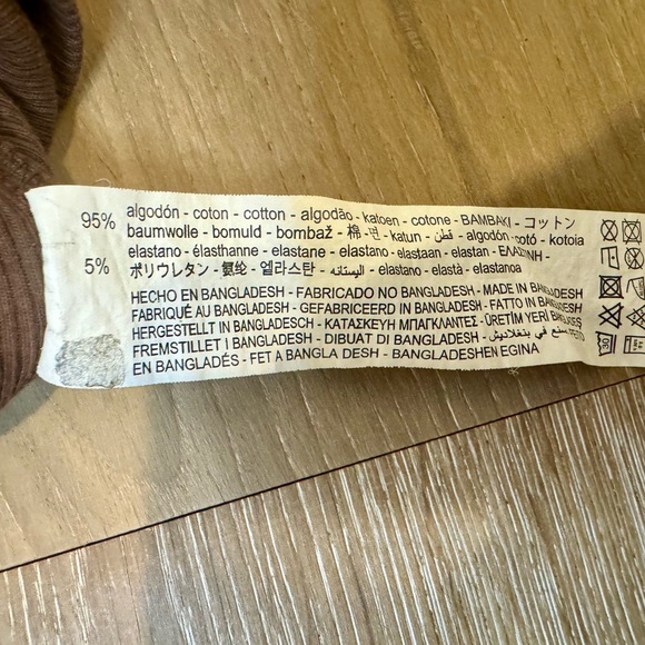 Zara Long Sleeve Ribbed Collared Crop Top Brown Medium - Picture 6 of 6